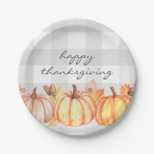 Fall pumpkin gingham thanksgiving party decor paper plate