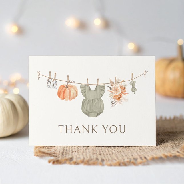 Fall Pumpkin Girl Baby Clothes Baby Shower Thank You Card (Creator Uploaded)