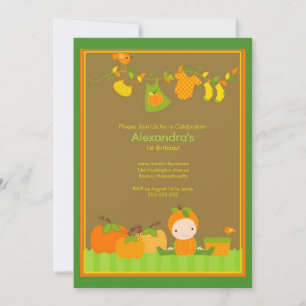 Fall Pumpkin Girl Birthday Party Invitation