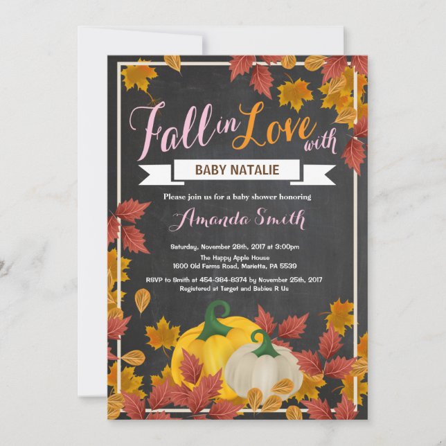 Fall Pumpkin Girl Pink Baby Shower invitation (Front)