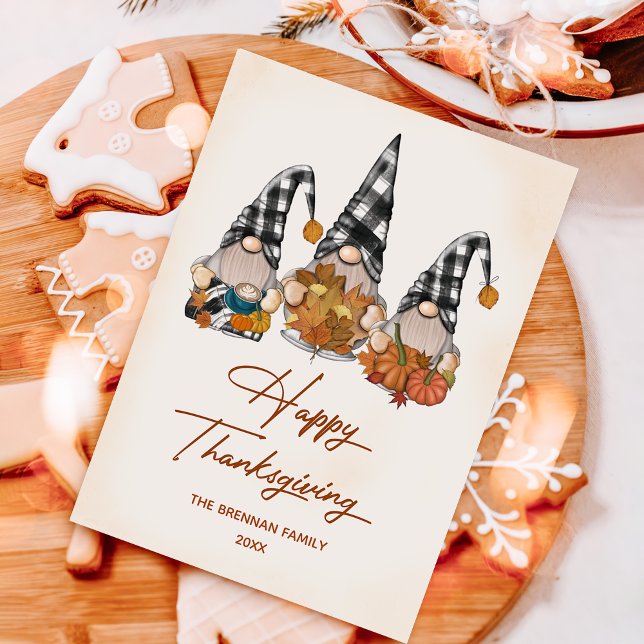 Fall Pumpkin Gnomes Happy Thanksgiving Holiday Card (Creator Uploaded)