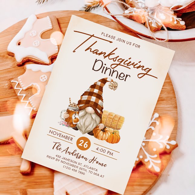 Fall Pumpkin Gnomes Thanksgiving Dinner Invitation (Creator Uploaded)