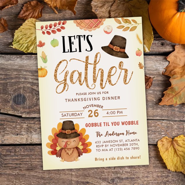 Fall Pumpkin Gobble Thanksgiving Dinner Turkey Invitation (Creator Uploaded)