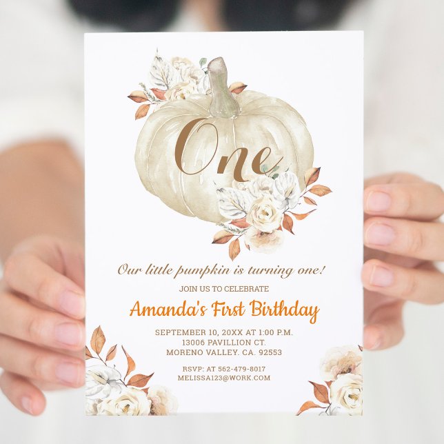 Fall Pumpkin Gold Glitter 1st Birthday  Invitation (Creator Uploaded)