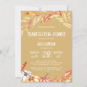 Fall Pumpkin Golden Foliage Thanksgiving Dinner In Invitation