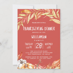 Fall Pumpkin Golden Foliage Thanksgiving Dinner Invitation