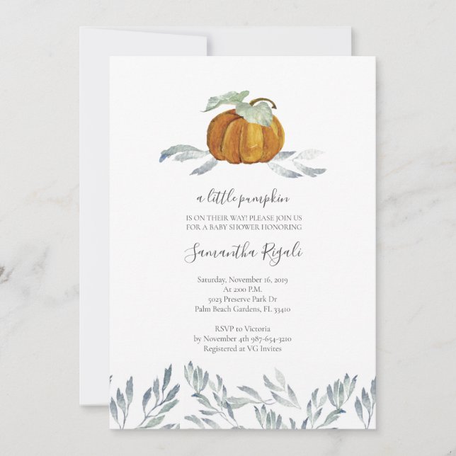 Fall Pumpkin Greenery Baby Shower Invitation (Front)