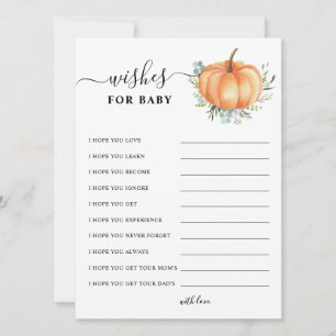 Fall Pumpkin Greenery Gold Baby Shower Wishes For Advice Card