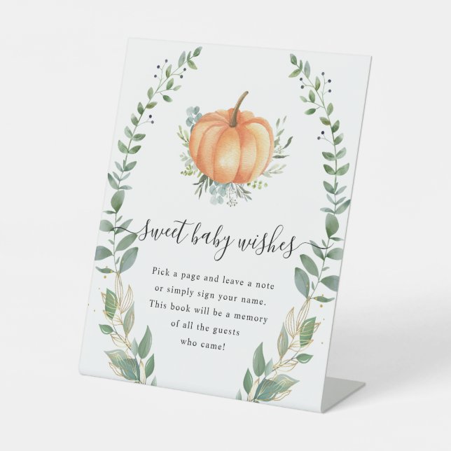 Fall Pumpkin Greenery Gold Sweet Baby Wishes Pedestal Sign (Front)