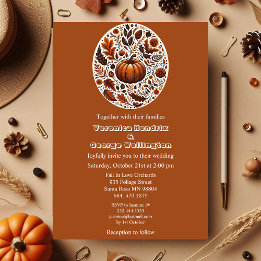 Fall Pumpkin Groovy Boho Rusty Brown Oval Wedding  Invitation