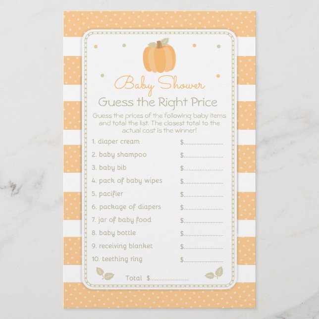 Fall Pumpkin Guess the Price Baby Shower Game Flyer (Front)