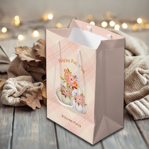 Fall Pumpkin Harvest Pink Thanksgiving Customise Medium Gift Bag
