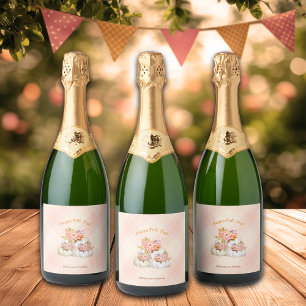 Fall Pumpkin Harvest Pink Thanksgiving Customise Sparkling Wine Label