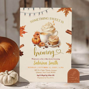 Fall Pumpkin is Brewing Coffee Leaves Baby Shower Invitation