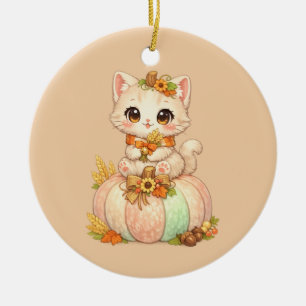 Fall Pumpkin Kitty – Cute Autumn Ceramic Tree Decoration