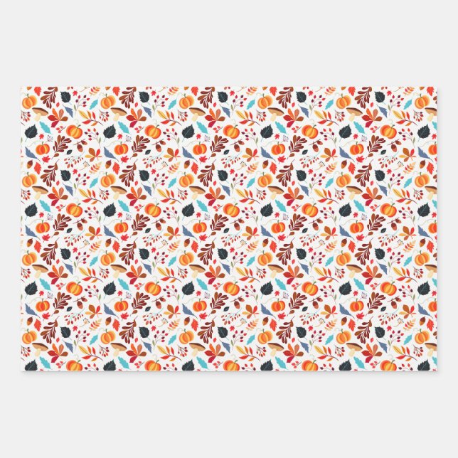 Fall Pumpkin & Leaf Wrapping Paper Sheet (Front)
