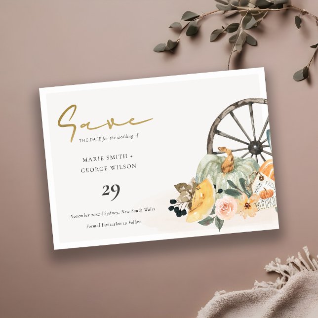 Fall Pumpkin Leafy Floral Save The Date Invite (Creator Uploaded)