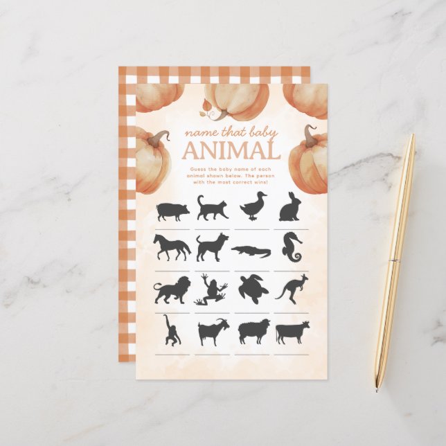 Fall Pumpkin Name that Animal Baby Shower Game (Front/Back In Situ)