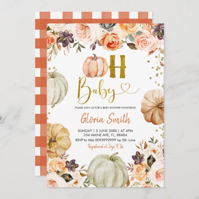Fall Pumpkin Oh Baby Baby Shower Invitation (Front/Back)