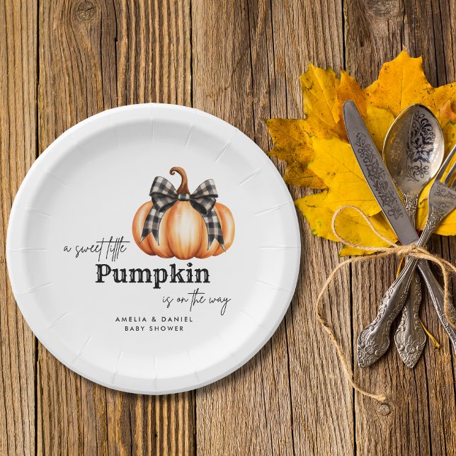 Fall Pumpkin Orange Black Bow Girl Baby Shower Paper Plate (Creator Uploaded)