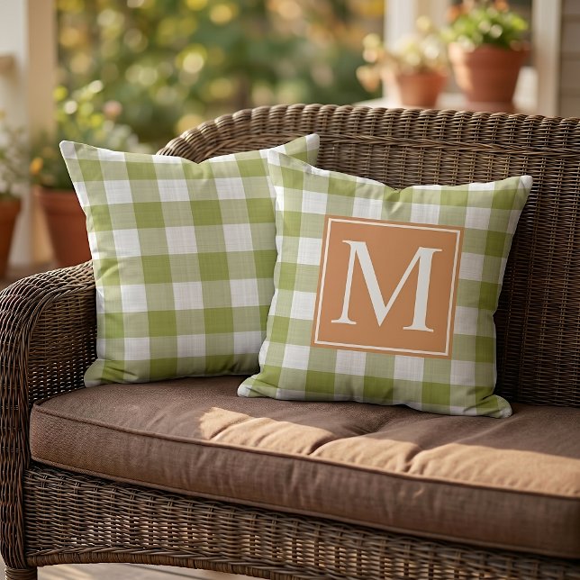 Fall Pumpkin Orange Leaves Green Gingham Pattern Cushion (Creator Uploaded)