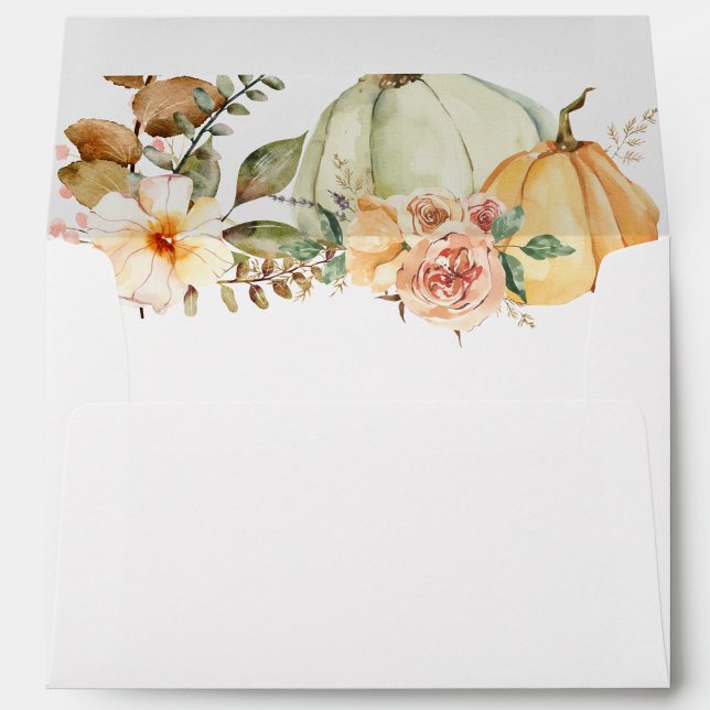 Fall Pumpkin Orange White Greenery Invitation Envelope (Creator Uploaded)