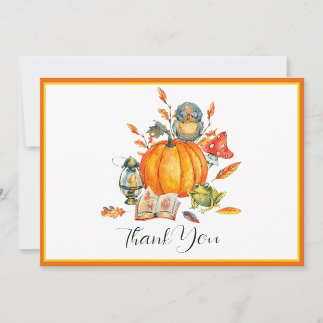 Fall Pumpkin owl and frog  Holiday Card (Front)