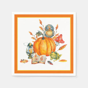 Fall Pumpkin owl and frog Napkin