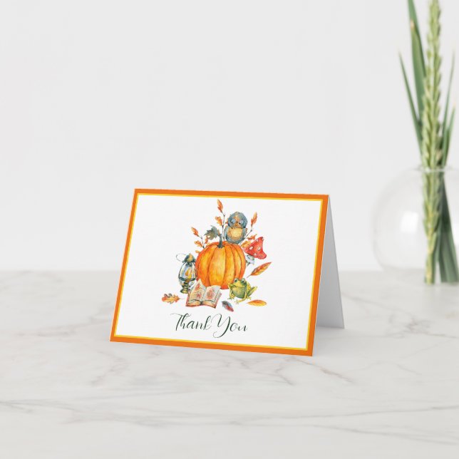 Fall Pumpkin owl and frog  Thank You Card (Front)