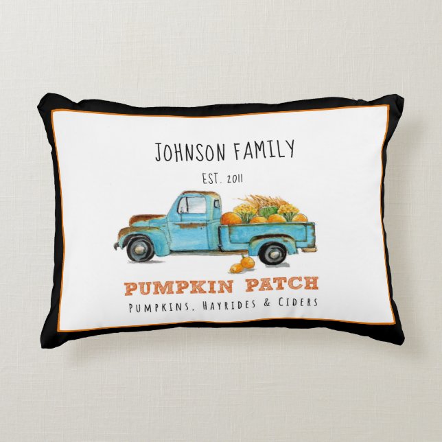 Fall pumpkin Patch Retro truck personalised   Decorative Cushion (Front)