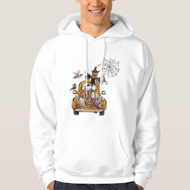 Fall Pumpkin Patch Truck with bats scarecrow bird  Hoodie (Front)
