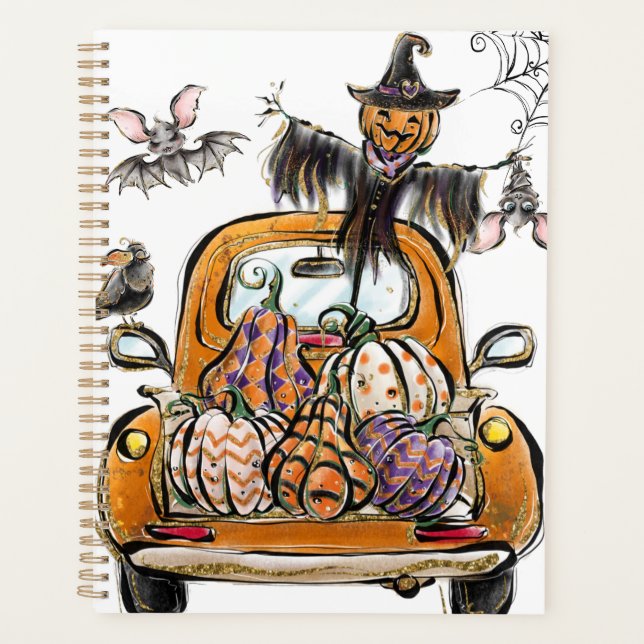 Fall Pumpkin Patch Truck with bats scarecrow bird  Planner (Front)