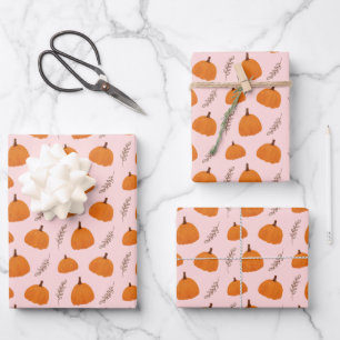 Fall Pumpkin Pattern Pink Wrapping Paper Sheet