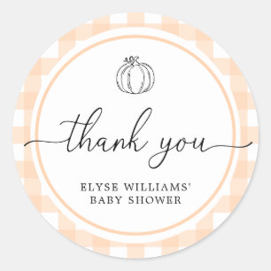 Fall Pumpkin Peach Gingham Shower Favour Sticker