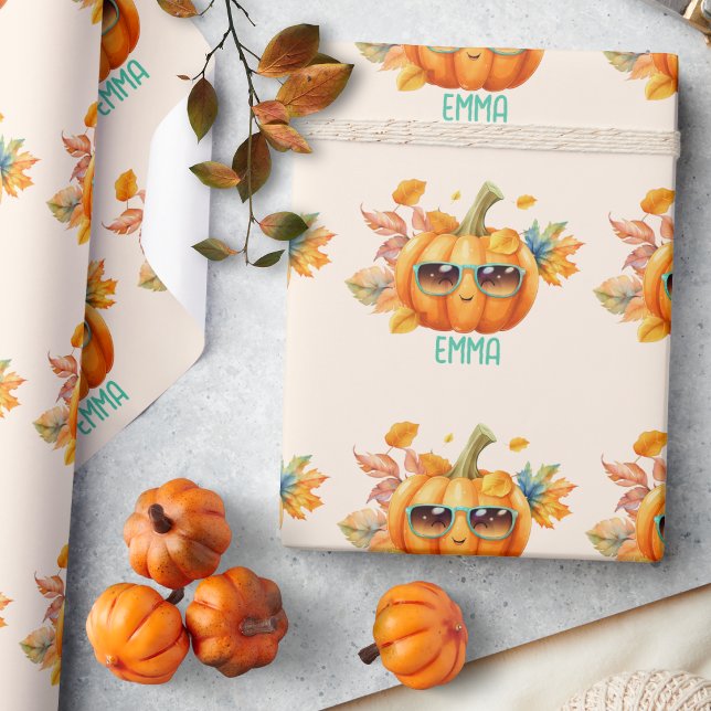 Fall Pumpkin Personalised Halloween Gift Wrapping Paper (Creator Uploaded)