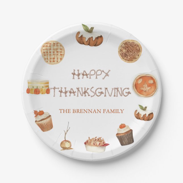 Fall Pumpkin Pie Thanksgiving Dinner Paper Plate (Front)
