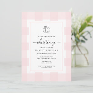Fall Pumpkin Pink Gingham Christening Invitation