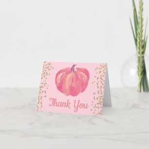 Fall Pumpkin Pink Gold Glitter Thank you Card
