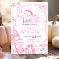 Fall Pumpkin PINK Scribble Hand Drawn Tea for Two