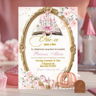 Fall Pumpkin Pink Storybook fairytale Birthday Invitation