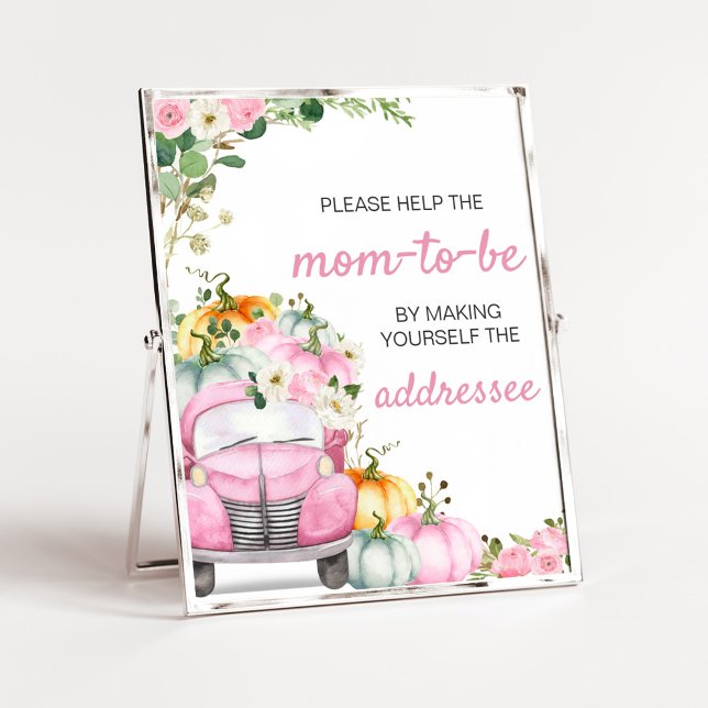Fall Pumpkin Pink Truck Envelope Station Sign (Little Pumpkin Pink Truck Baby Shower Envelope Station Sign)