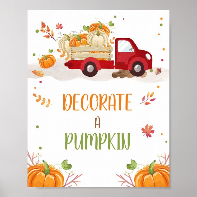 Fall Pumpkin Red Truck Decorate a Pumpkin Sign (Front)