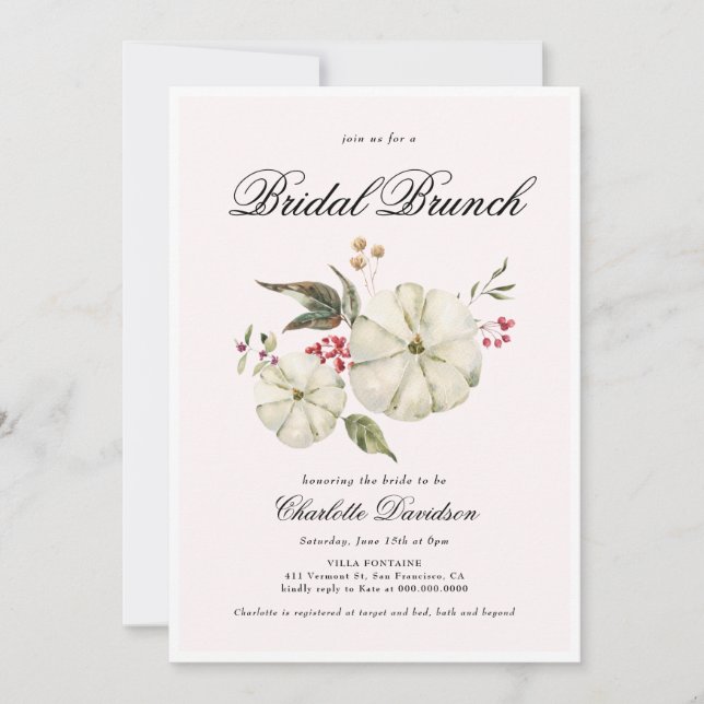 Fall Pumpkin Romantic Feminine Bridal Brunch Invitation (Front)
