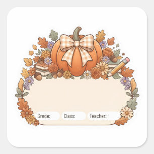 Fall Pumpkin School Name Labels for Kids