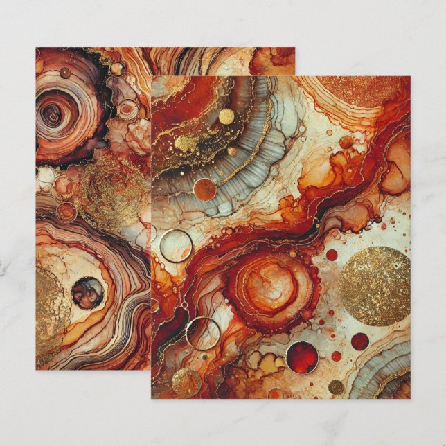 Fall Pumpkin Spice Alcohol Ink Scrapbook Paper (Front/Back)