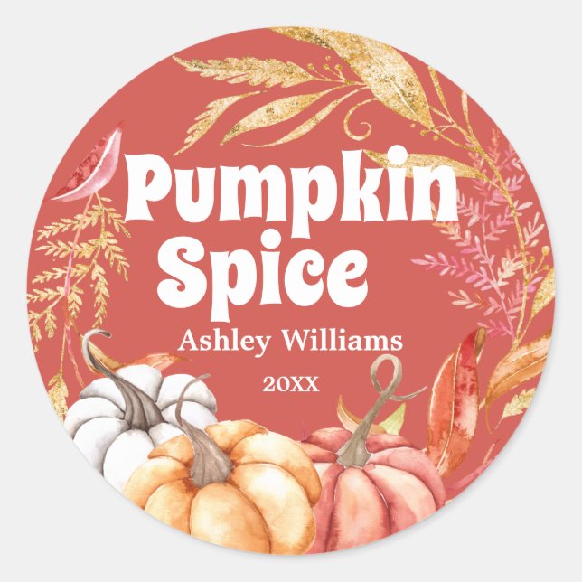 Fall Pumpkin Spice Autumn Red Classic Round Sticker (Front)