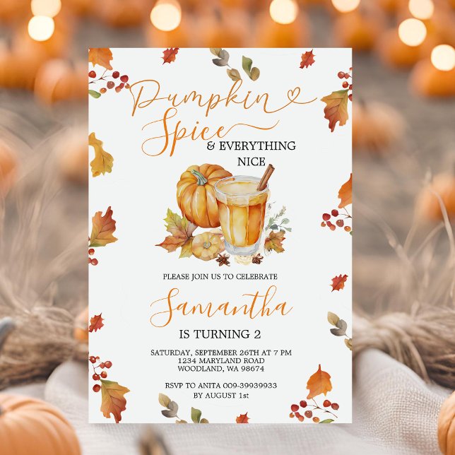 Fall Pumpkin Spice & Everything Nice 2nd Birthday Invitation (Creator Uploaded)