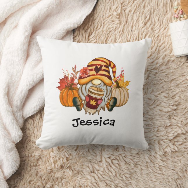 Fall Pumpkin Spice Gnome With Name Cushion (Blanket)