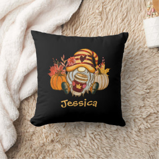 Fall Pumpkin Spice Gnome With Name Throw Pillow