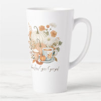 Fall Pumpkin Spice Latte Floral Autumn Leaves 